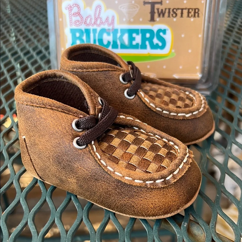 Twister Baby Buckers Brown Woven Moccasin-Style Kids Shoes